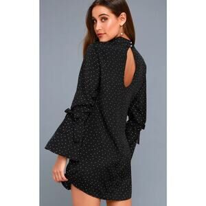 MINKPINK NWT etoile BLACK WHITE DOTS BELL SLEEVE SHIFT DRESS WOMENS LARGE